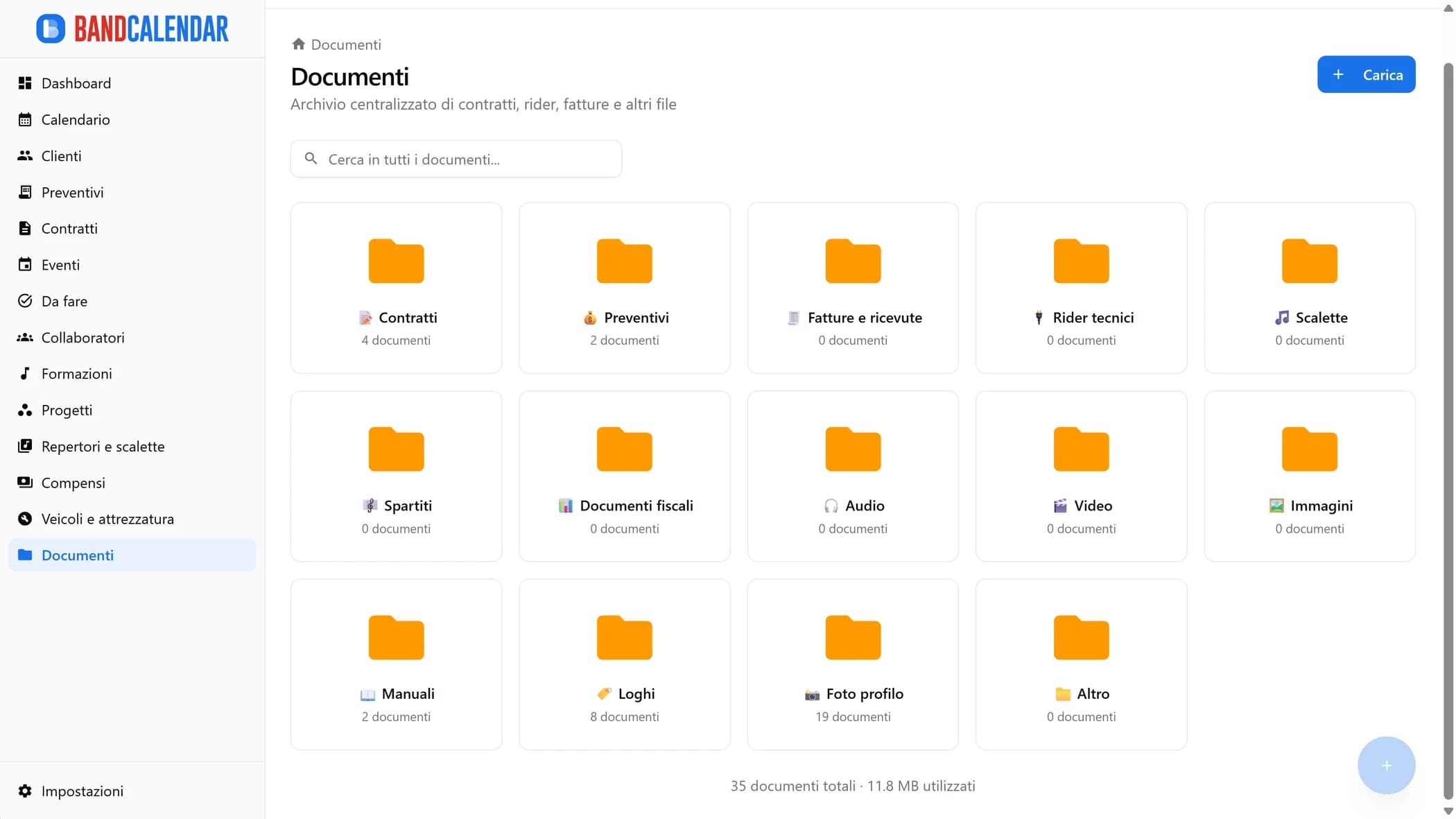 Browser documenti con navigazione per categoria e miniature